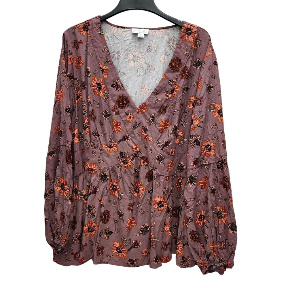 La Threads Peasant Peplum Shirt Womens 4X Floral Long Sleeves Cottagecore Boho